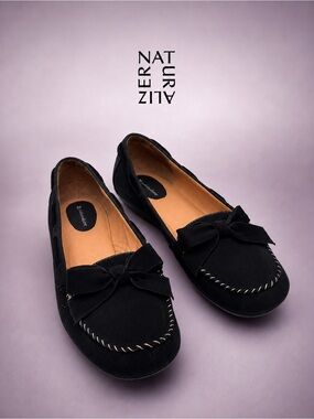 Naturalizer Black Suede Velvet Bow Moccasin Loafers Comfort Flats